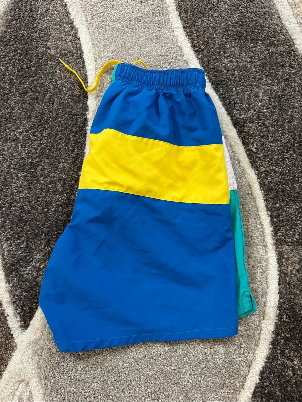 Laguna Colorblock Teal & Blue Men’s Swim Shorts with Yellow Drawstring